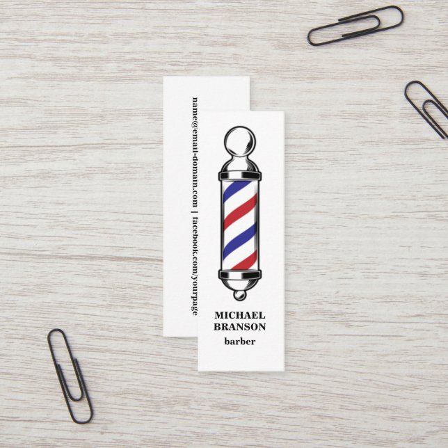 Minitarjeta De Visita Negocio mínimo de barba azul rojo barbería barba (Anverso/Reverso In Situ)
