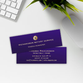 Minitarjeta De Visita Negocio notarial en monograma oscuro azul y oro