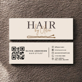 Minitarjeta De Visita Neutral Beige QR Code Hair Stylist Modern