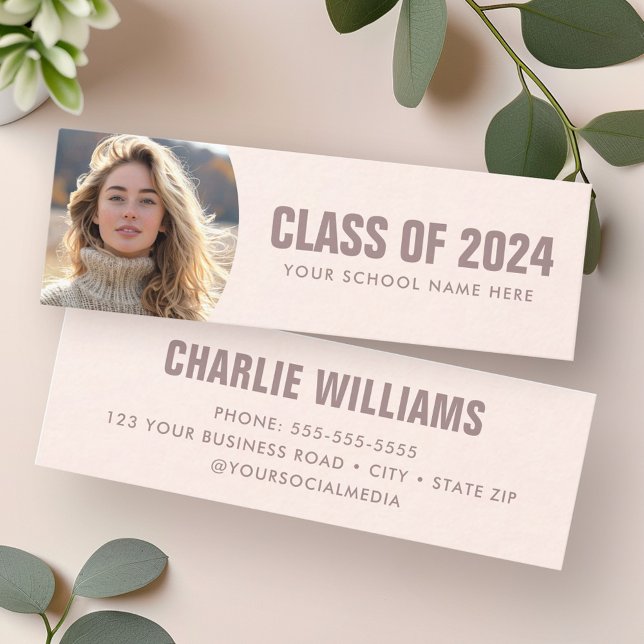 Minitarjeta De Visita Nombre de la foto de un estudiante graduado de col (Light blush pink graduate student photo name mini business card)