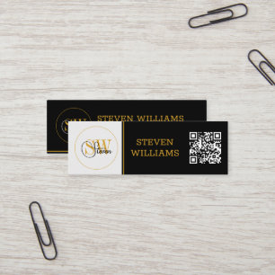 Minitarjeta De Visita Nombre monogramado y código moderno de firma / QR