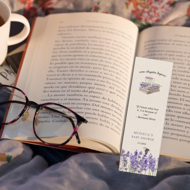 Minitarjeta De Visita Nuevo capítulo comienza Baby Shower Bookmark Favor (Baby shower favors, bookmark, new chapter begins, lavender bee wildflower spring summer)