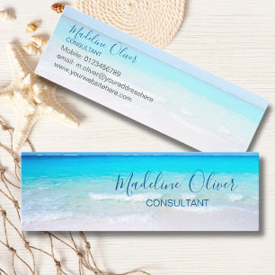 Minitarjeta De Visita Ocean Beach Sea Travel Aqua Blue Modern Thin