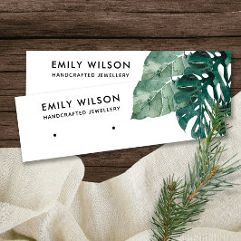 MINITARJETA DE VISITA PANTALLA TROPICAL VERDE MOSTERA FAUNA STUD EARRING