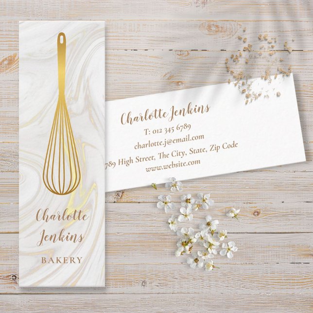 Minitarjeta De Visita Patisserie Chef Marble Swirls Gold Whisk (Patisserie Chef Marble Swirls Gold Whisk Mini Business Card)