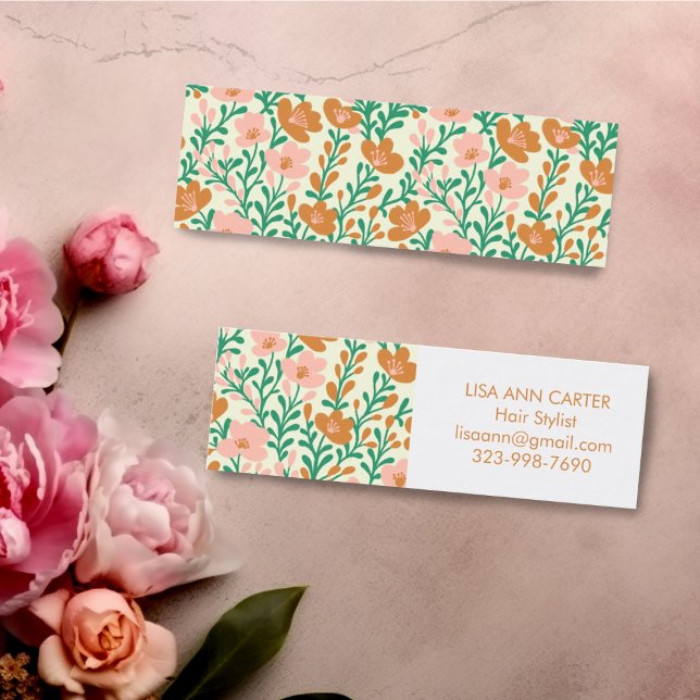 Minitarjeta De Visita Patrón botánico floral Bonito rosa y verde (Floral pattern mini custom business cards )