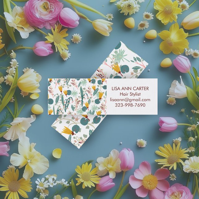 Minitarjeta De Visita Patrón botánico floral del Jardín de primavera bla (Spring Garden Floral Botanical Pattern White Mini Business Card
)