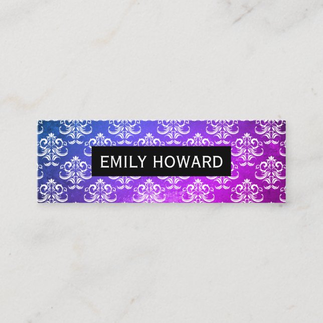 Minitarjeta De Visita Patrón de Damasco Textura Verde púrpura (Anverso)