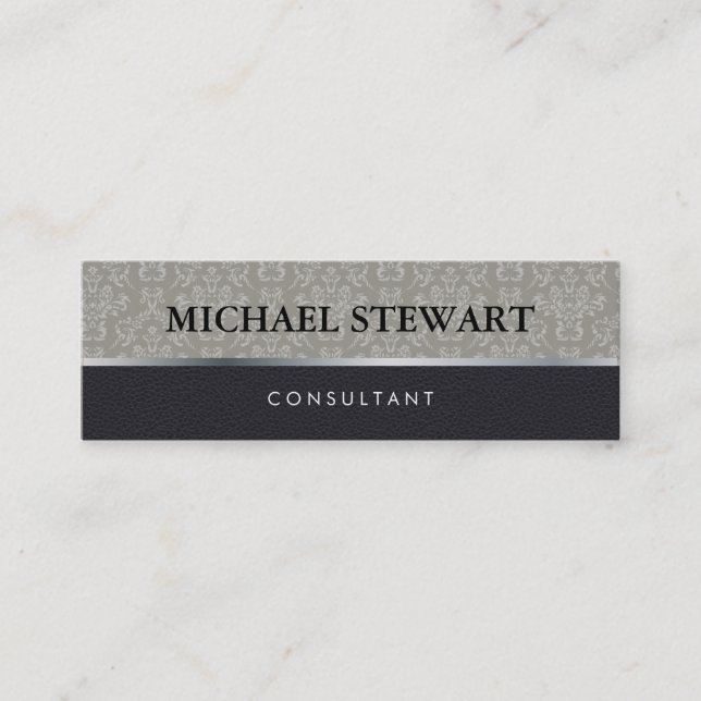 Minitarjeta De Visita Patrón de Damask clásico de cuero negro (Anverso)