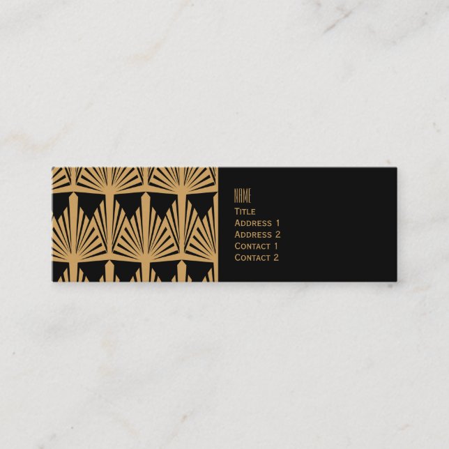 Minitarjeta De Visita Patrón de oro personalizado y Art Deco negro (Anverso)