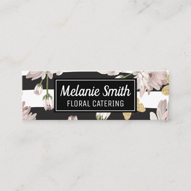 Minitarjeta De Visita Patrón floral con mariposas brillantes (Anverso)