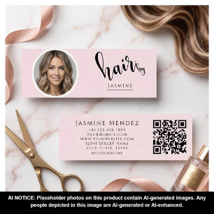 Minitarjeta De Visita Peluquero Rosa Rubor Foto Profesional Qr