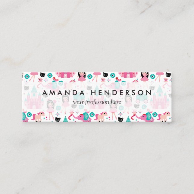 Minitarjeta De Visita Pequeña princesa rosada linda Unicorn Magical (Anverso)