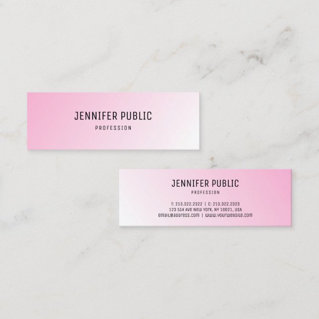 Minitarjeta De Visita Personalizado Blanco Rosa Moderno Elegante Plantil (Anverso / Reverso)