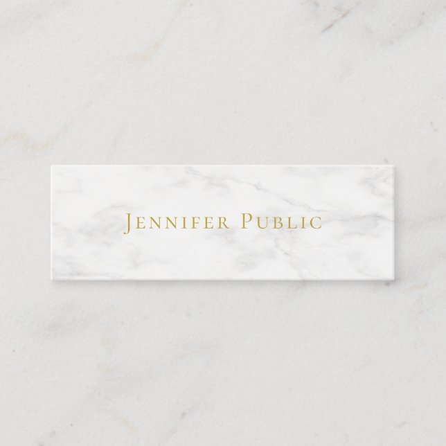 Minitarjeta De Visita Personalizado Elegante Nombre Oro Marble Blanco Mi (Anverso)