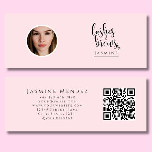 Minitarjeta De Visita Pestañas y Cejas Rosa Rubor Foto Profesional Qr