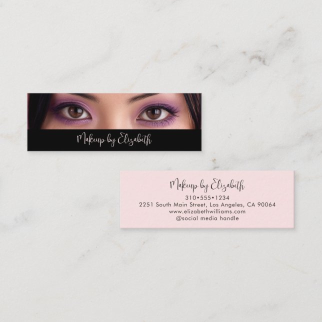 Minitarjeta De Visita Photo Black Blush Pink Script Makeup Artist Modern