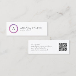 Minitarjeta De Visita Pink and Purple Monogram QR Code Modern