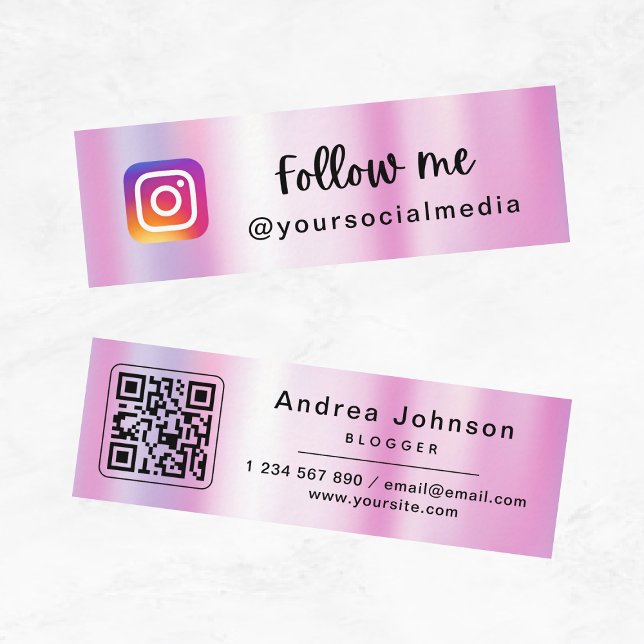 Minitarjeta De Visita Pink Holographic Follow Me Mini Card (Subido por el creador)