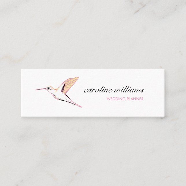 Minitarjeta De Visita Pink yellow hummingbird illustration elegant chic (Anverso)
