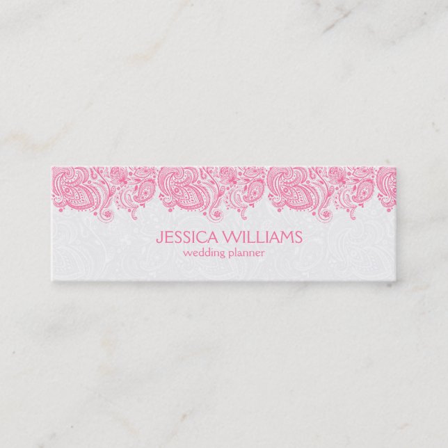 Minitarjeta De Visita Planificador de bodas de encaje rosa y blanca (Anverso)
