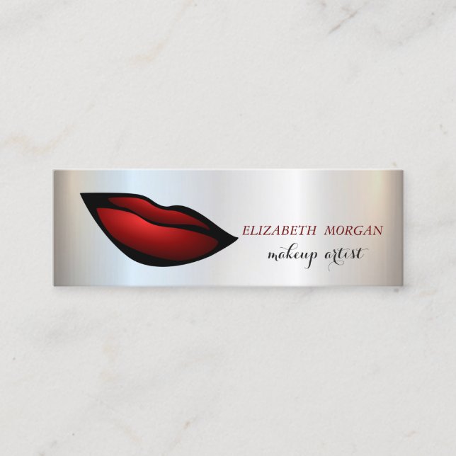 Minitarjeta De Visita Plata de Moda moderna, labios rojos, artista de ma (Anverso)