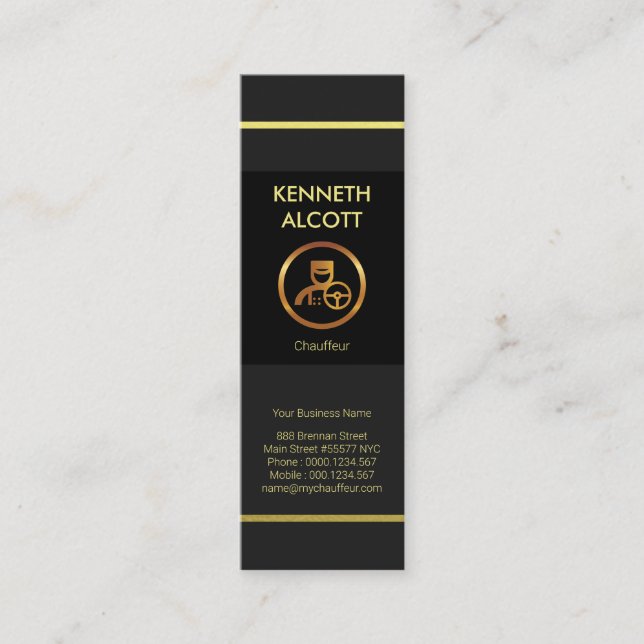Minitarjeta De Visita Prestigioso Chauffeur Moderno de Gold Lines (Anverso)