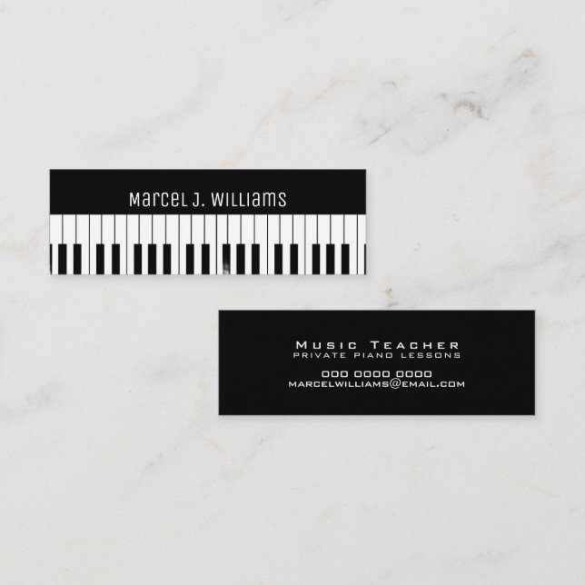 Minitarjeta De Visita Private Piano Lessons Music Teacher Black (Anverso / Reverso)