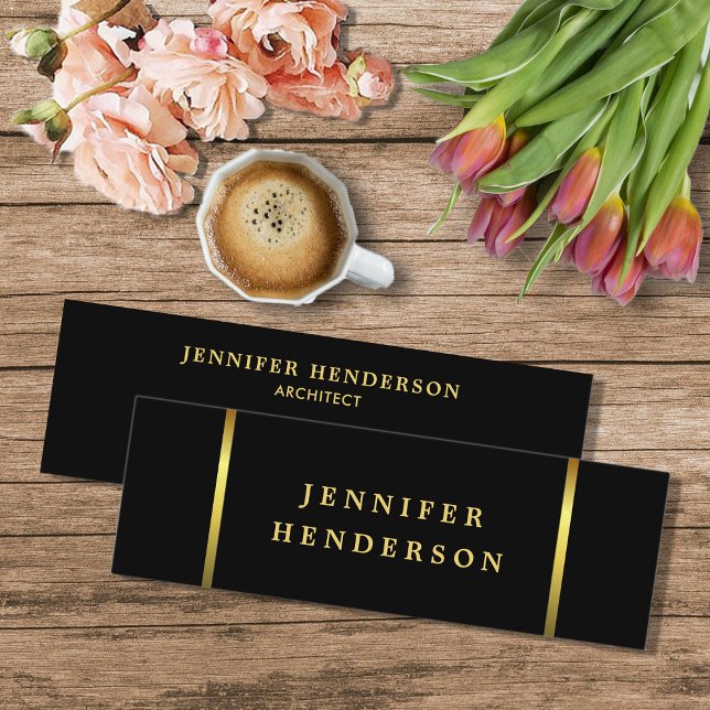 Minitarjeta De Visita Profesional moderno y elegante en negro y oro (Modern elegant stylish black and gold professional mini business card.)