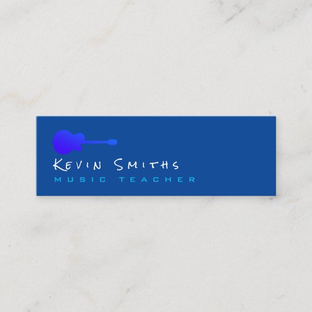 Minitarjeta De Visita Profesor de guitarra azul simple y moderno (Anverso)