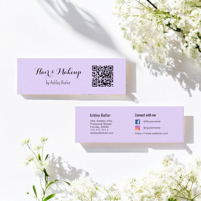 Minitarjeta De Visita Purple QR Code Beauty Makeup Artista (Subido por el creador)