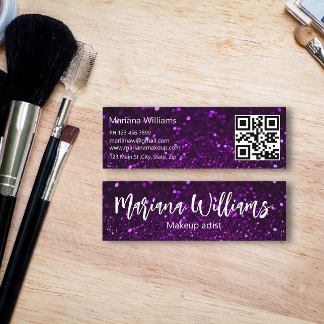 Minitarjeta De Visita purpurina morado de artista elegante de maquillaje (Subido por el creador)