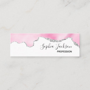 Minitarjeta De Visita Purpurina Rosa y Plata Faux Borde elegante