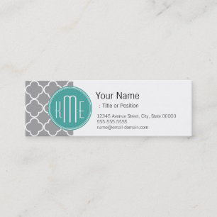 Minitarjeta De Visita Quatrefoil gris con el monograma de encargo de la