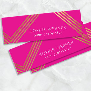 Minitarjeta De Visita Rayas de oro finas modernas rosadas calientes