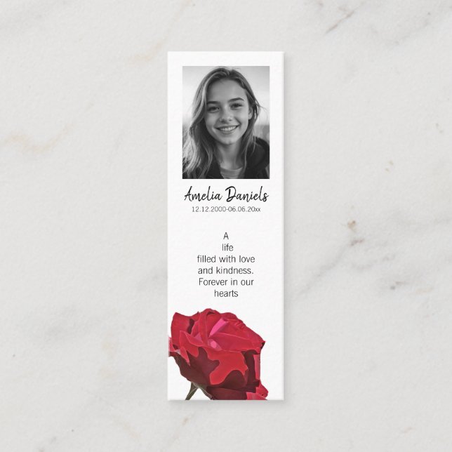 Minitarjeta De Visita Red Rose Funeral Mini Bookmark Card (Anverso)