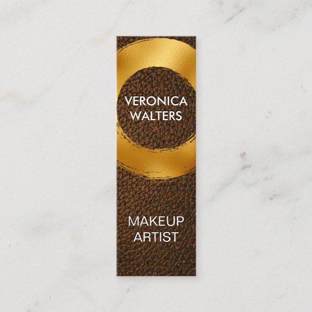 Minitarjeta De Visita Relieve metalizado dorado cepillado | Cuero marrón (Anverso)