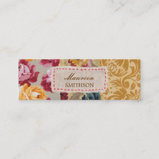 Minitarjeta De Visita Remiendo floral de la tela (oro) personalizado