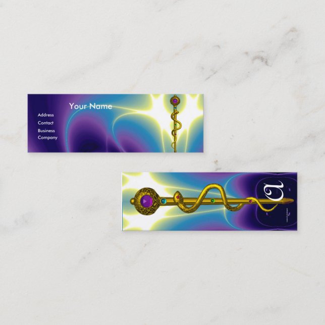 Minitarjeta De Visita ROD ASCLEPIUS MÉDICO HEALTH CARE Monograma Púrpura (Anverso / Reverso)