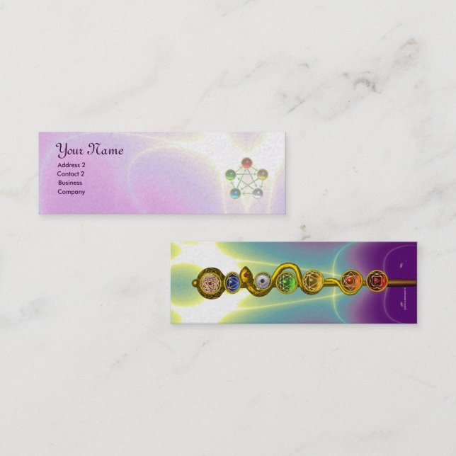 MINITARJETA DE VISITA ROD DE ASCLEPIUS,7 CHAKRAS,YOGA ,ENERGÍA ESPIRITUA (Anverso / Reverso)