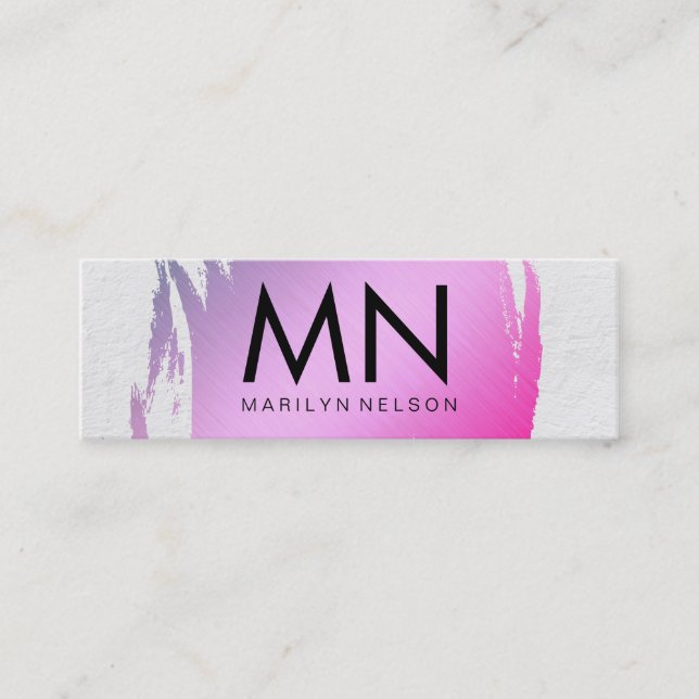 Minitarjeta De Visita Rosa cepillado con monograma de textura y Moda bla (Anverso)