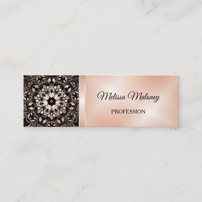 Minitarjeta De Visita Rosa Gold Black Floral Mandala (Anverso)