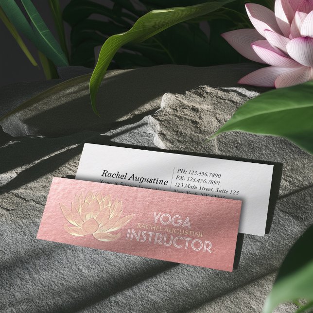 Minitarjeta De Visita Rosa Gold Lotus Yoga Meditation Reiki Instructor (Subido por el creador)