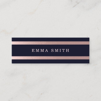 Minitarjeta De Visita Rosa moderno Moda con rayas doradas Blue Elegant L
