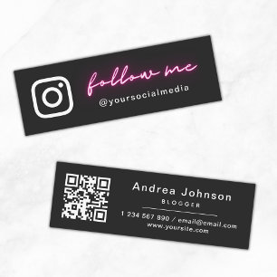 Minitarjeta De Visita Rosa Neon Minimalista Seguir Redes Sociales & Códi