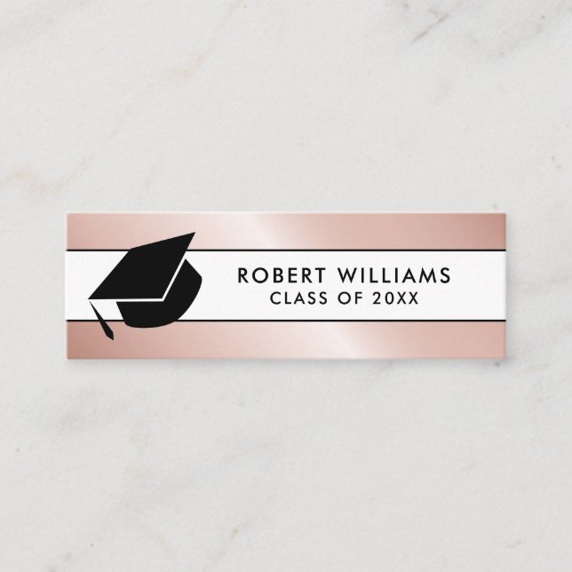Minitarjeta De Visita Rose Gold White Chic Grad Cap Graduation Insert (Anverso)
