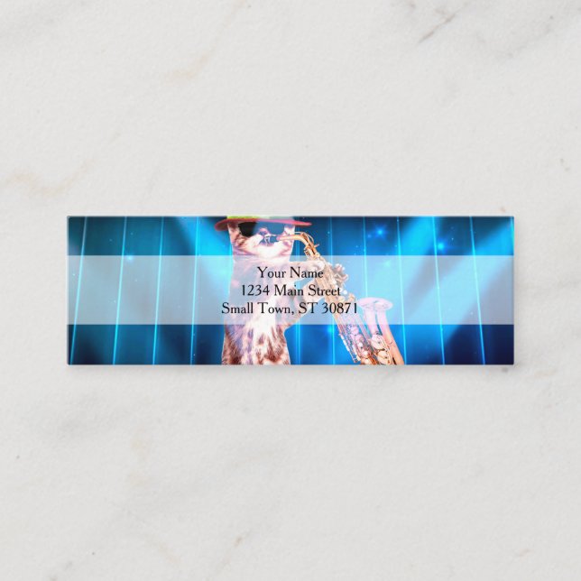 Minitarjeta De Visita Saxofonista del gato bonito (Anverso)