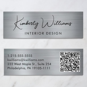 Minitarjeta De Visita Script profesional QR Code Silver