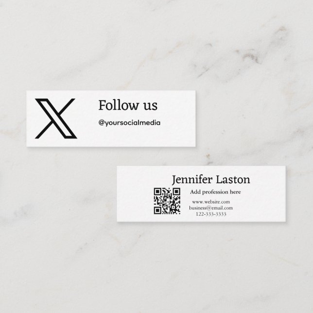 Minitarjeta De Visita seguirnos twitter X nombre de usuario medios socia (Anverso / Reverso)