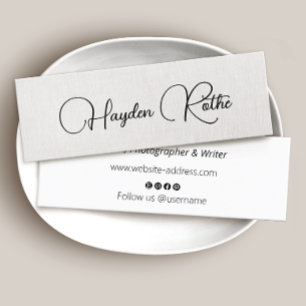 Minitarjeta De Visita Sencilla escritura de firma Beige Faux Linen